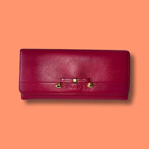 Authentic Prada Pink Peonia Saffiano Leather Long Wallet Milano